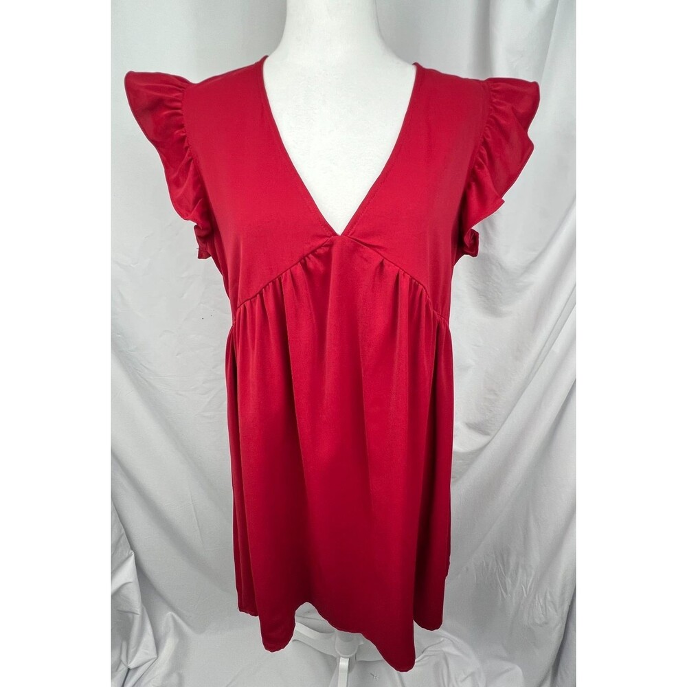 Chigant Womens M Red Babydoll Mini Dress Flutter Sleeve Empire Waist Romantic